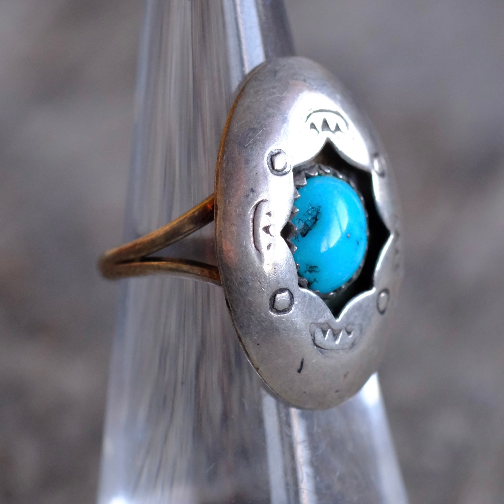 Vintage Sterling Turquoise Shadowbox Ring 5.5