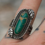 Vintage Sterling Turquoise Feather Ring 6.75