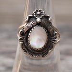 Vintage Sterling Mother Of Pearl Feather Ring 6.75