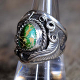 Vintage Sterling Turquoise Feather Ring 8.5
