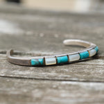 Vintage Sterling Turquoise and Mother Of Pearl Cuff