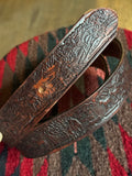 Vintage Hand Tooled Dark Brown Leather Horse Belt