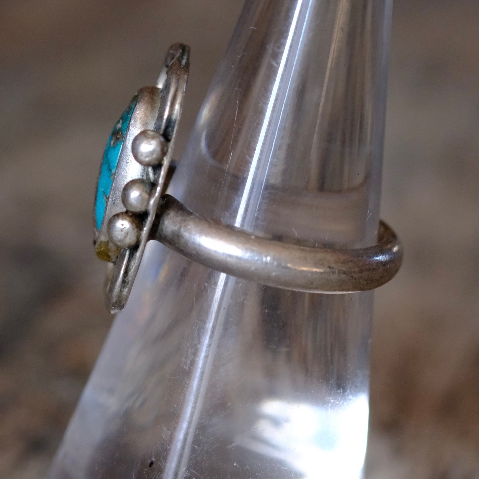 Vintage Sterling Turquoise Florette Ring 6.25