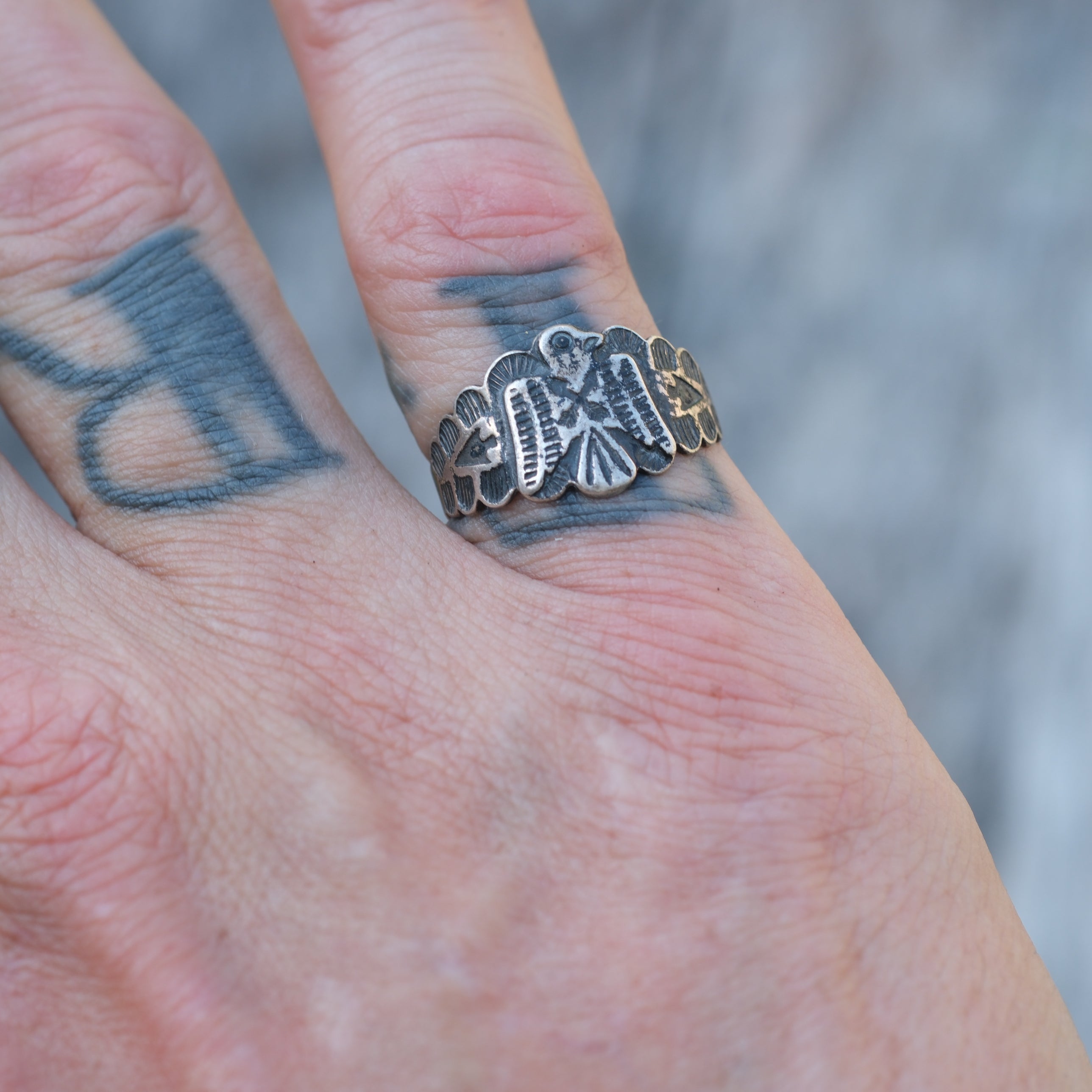 Vintage Sterling Silver Thunderbird Ring 6.75