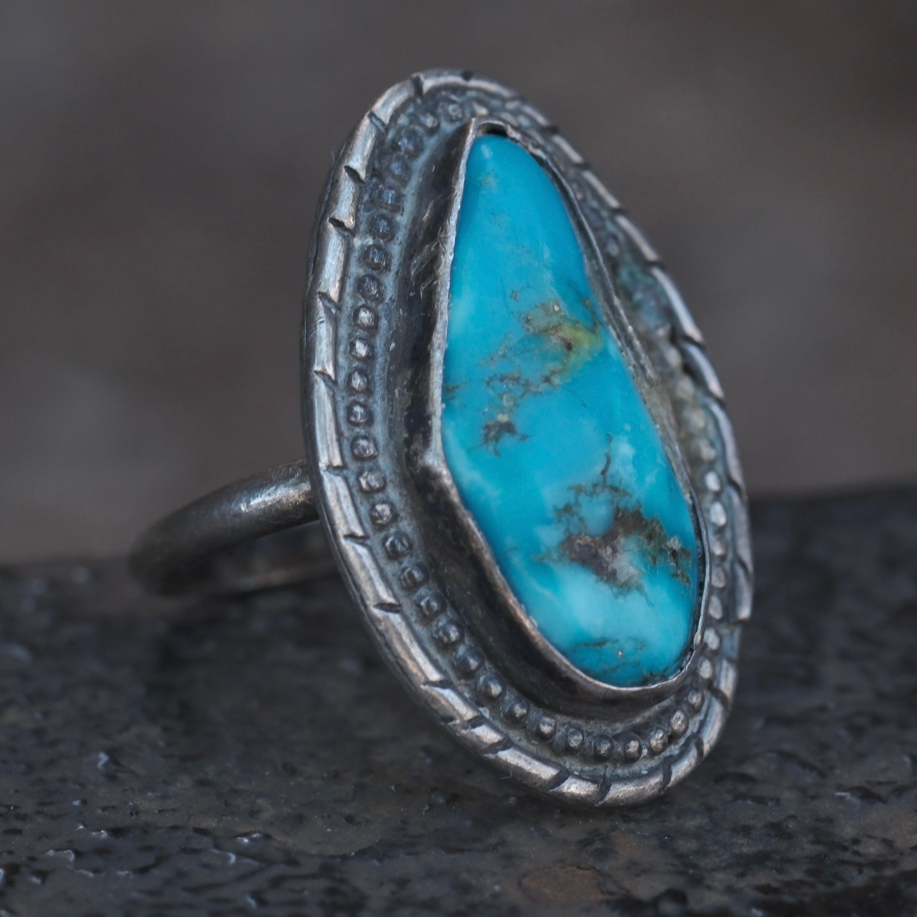 Vintage Sterling Turquoise Roper Ring 8.25