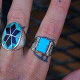 Vintage Sterling Turquoise Stamped Band Ring 9.25
