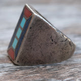 Vintage Sterling Multistone Inlay Ring 8.5