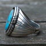 Vintage Sterling Turquoise Ribbed Band Ring 9