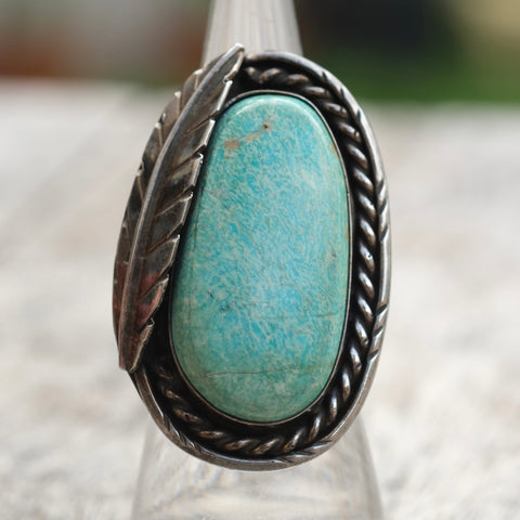 Vintage Sterling Turquoise Feather Ring 6