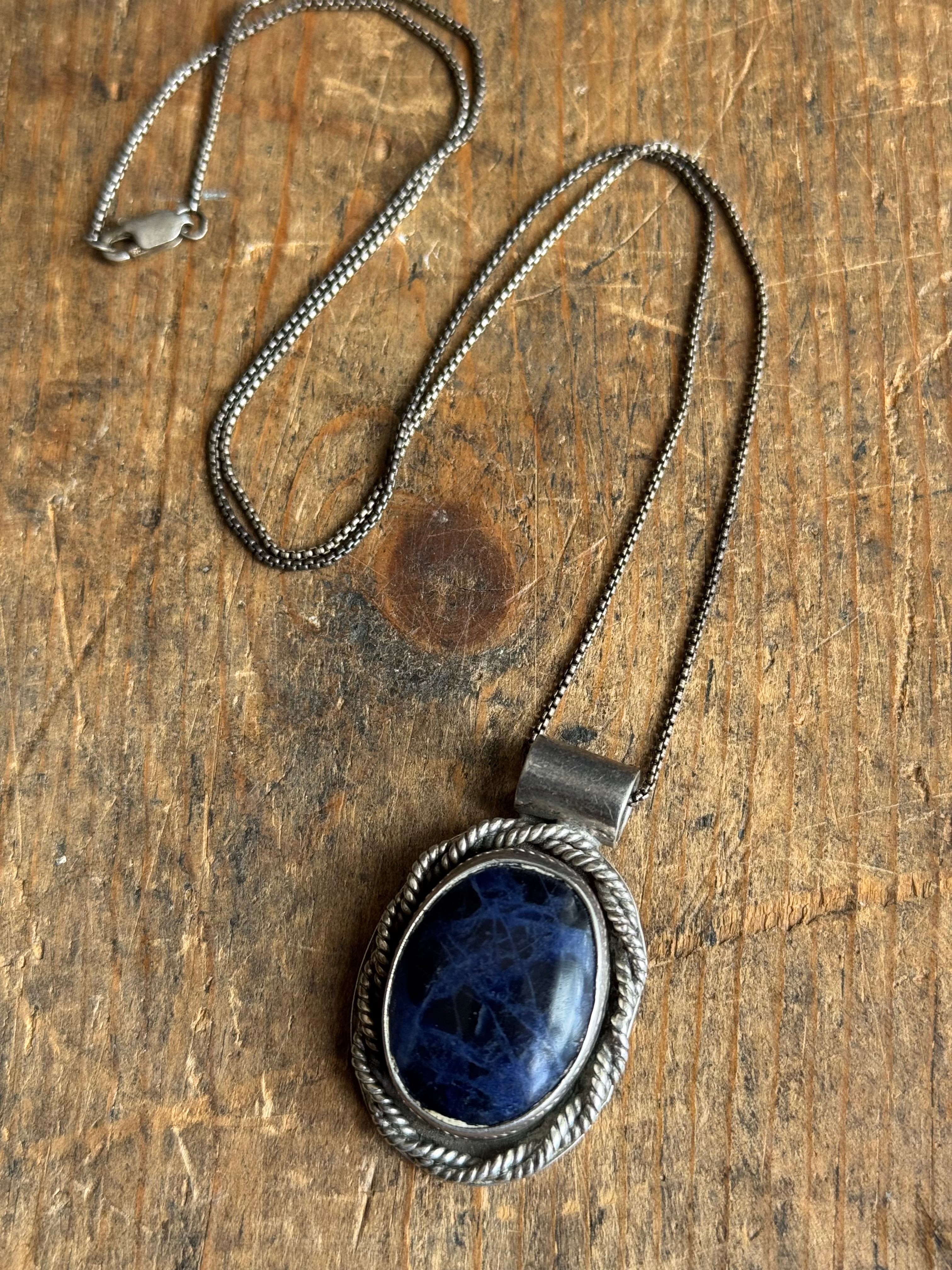 Vintage Sterling Silver Sodalite Twisted Rope Necklace
