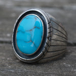 Vintage Sterling Turquoise Ribbed Band Ring 9