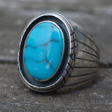 Vintage Sterling Turquoise Ribbed Band Ring 9