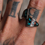 Vintage Sterling Turquoise Chip Overpass Ring 10.25