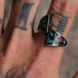 Vintage Sterling Turquoise Chip Overpass Ring 10.25