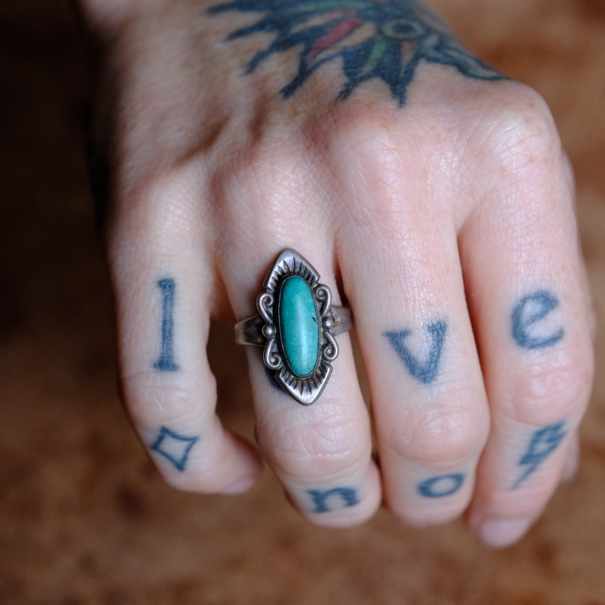 Vintage Sterling Turquoise Ring 6.5