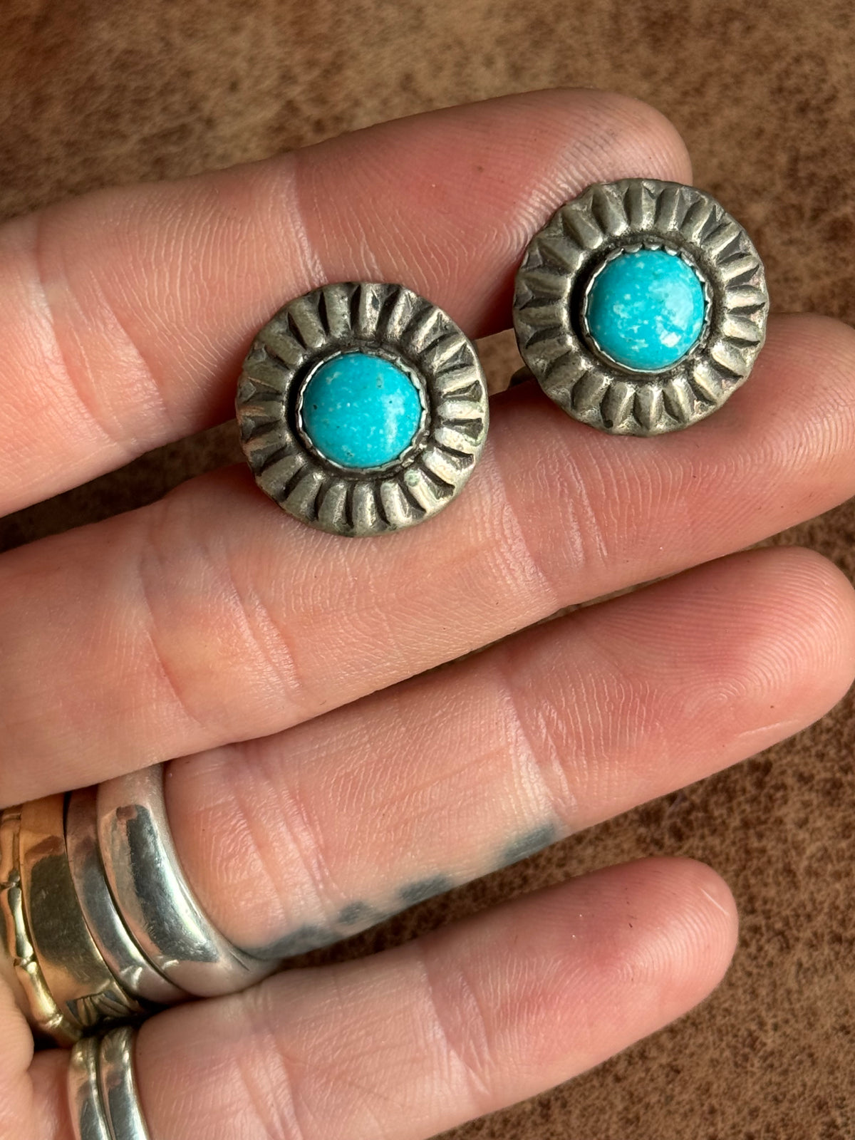 Vintage Sterling Silver Turquoise Concho Cufflinks