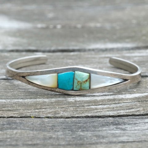 Vintage Sterling Multistone Inlay Cuff