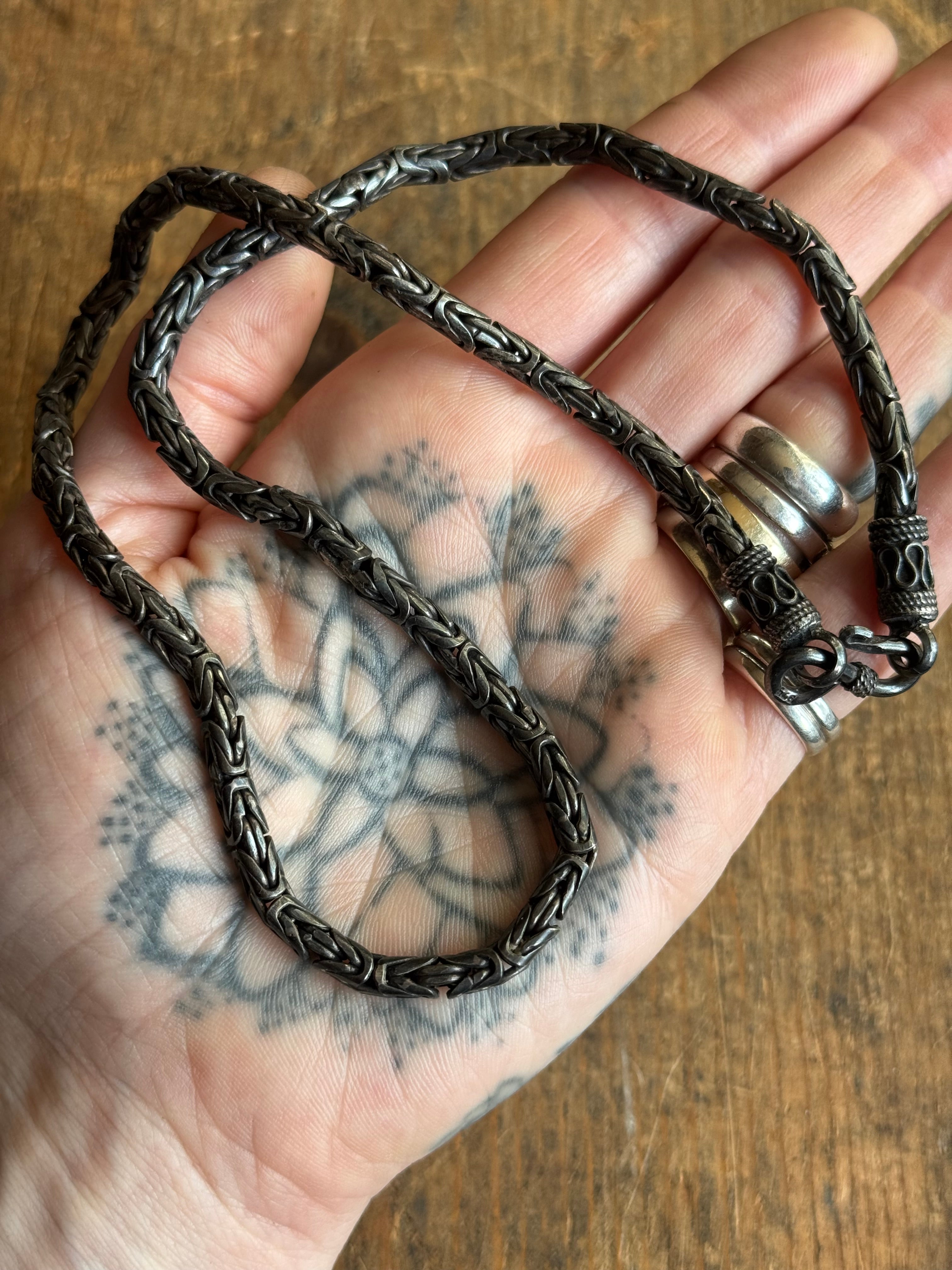 Vintage Sterling Silver 20” Dark Patina Byzantine Chain