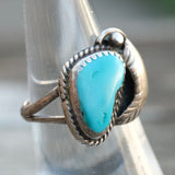 Vintage Sterling Turquoise Feather Ring 6.75