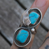 Vintage Sterling Turquoise Feather Ring 3.25