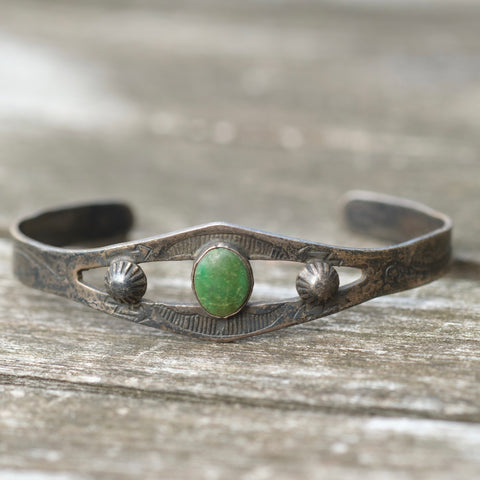 Vintage Sterling Turquoise Stamped Cuff