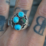 Vintage Sterling 4-Stone Turquoise Ribbed Band Ring 10