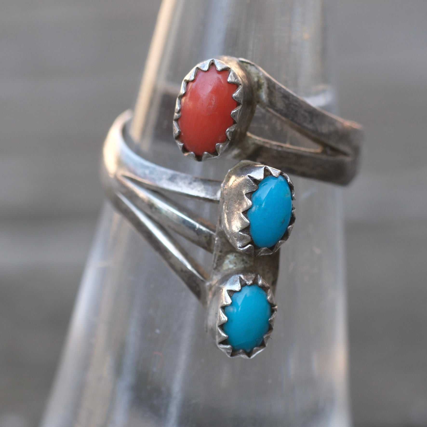 Vintage Sterling Turquoise and Coral Ring 4.5