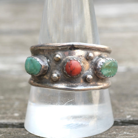 Vintage Sterling Turquoise and Coral Band 12