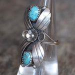 Vintage Sterling 2-Stone Turquoise Blossom Ring 6.25