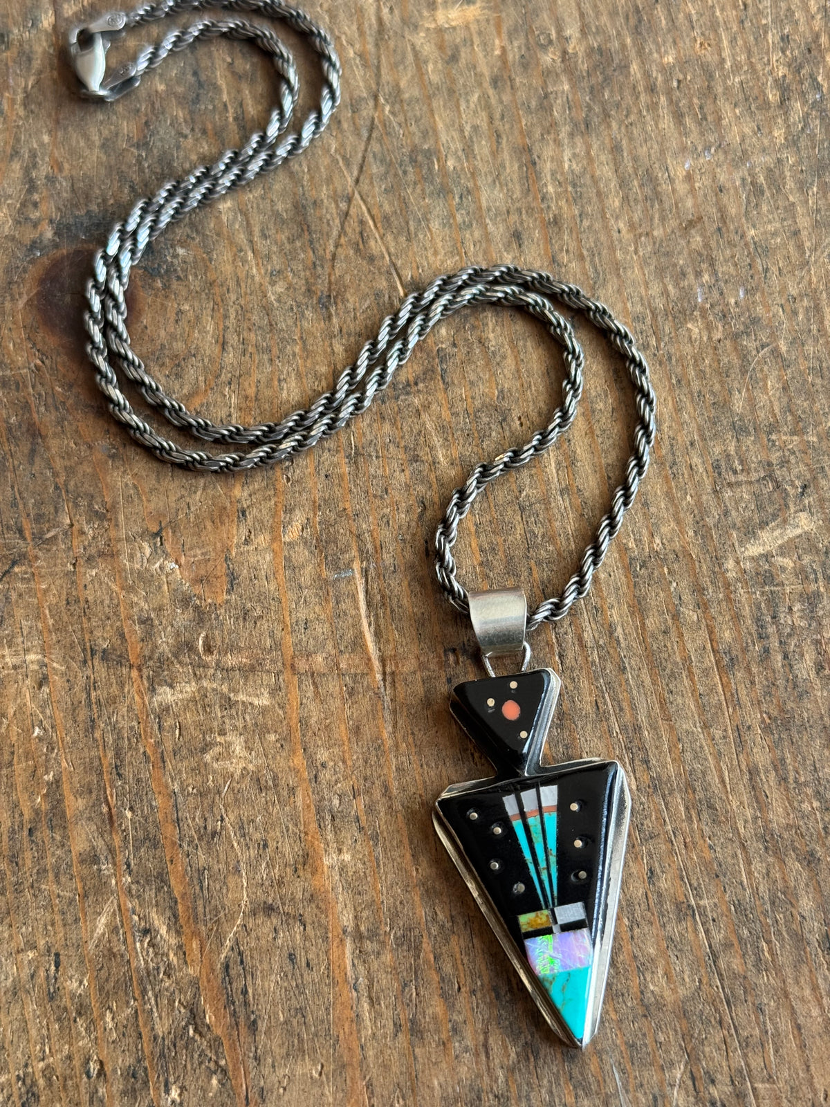 Vintage Sterling Silver Celestial Inlay Necklace