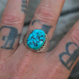 Vintage Sterling Ribbed Band Turquoise Ring 9.75