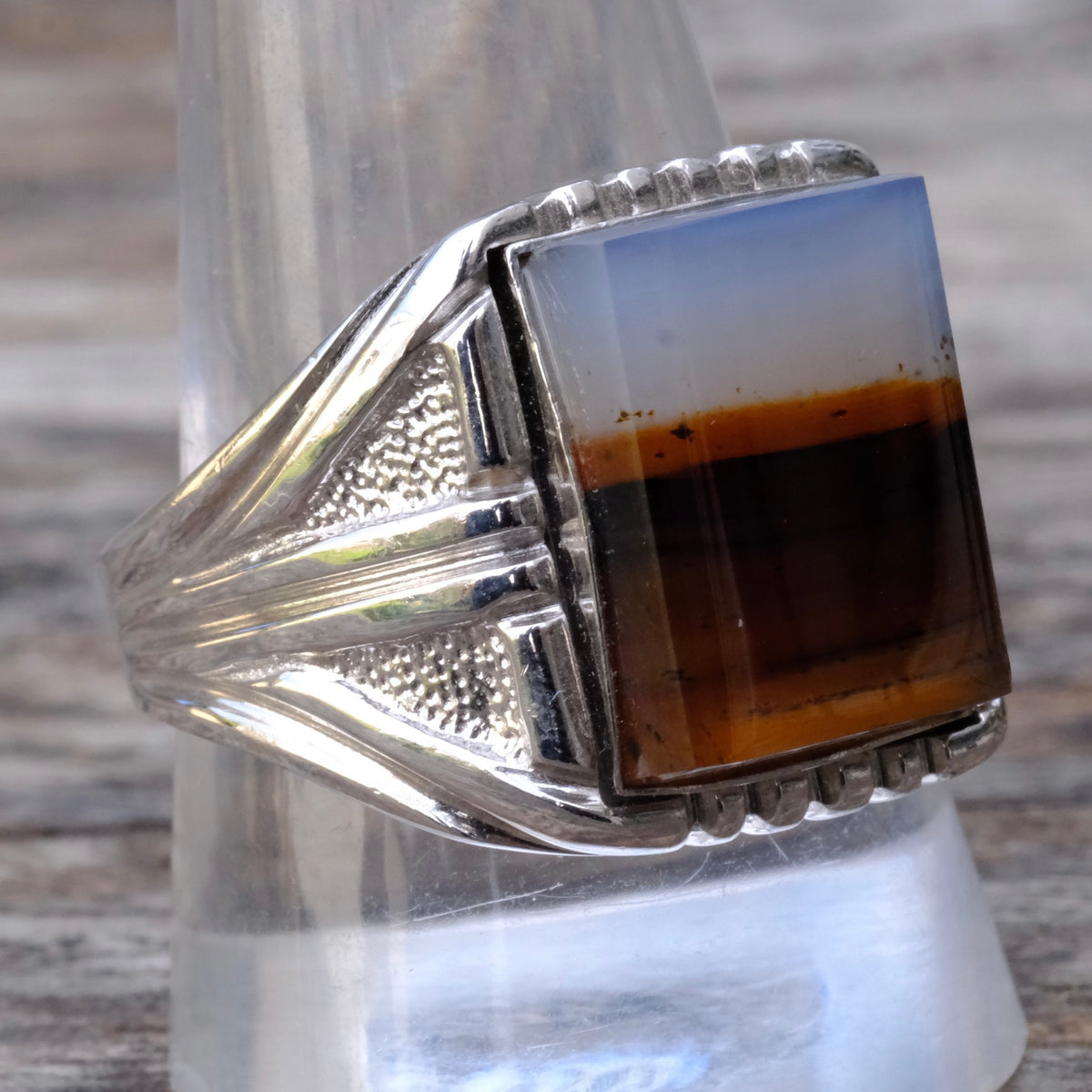 Vintage Sterling Agate Signet Ring 11.5