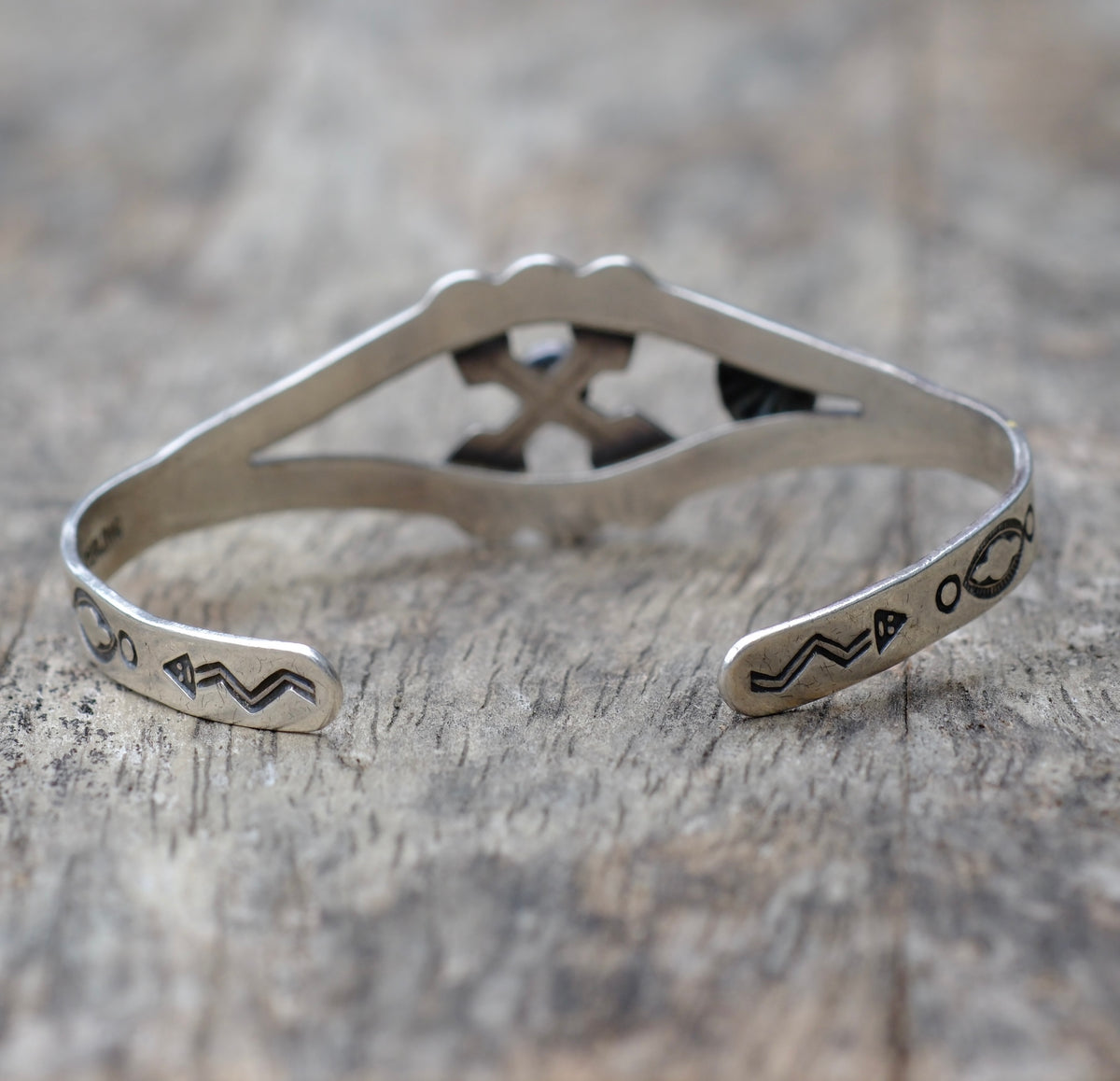 Vintage Sterling Crossed Arrows Turquoise Cuff Bracelet