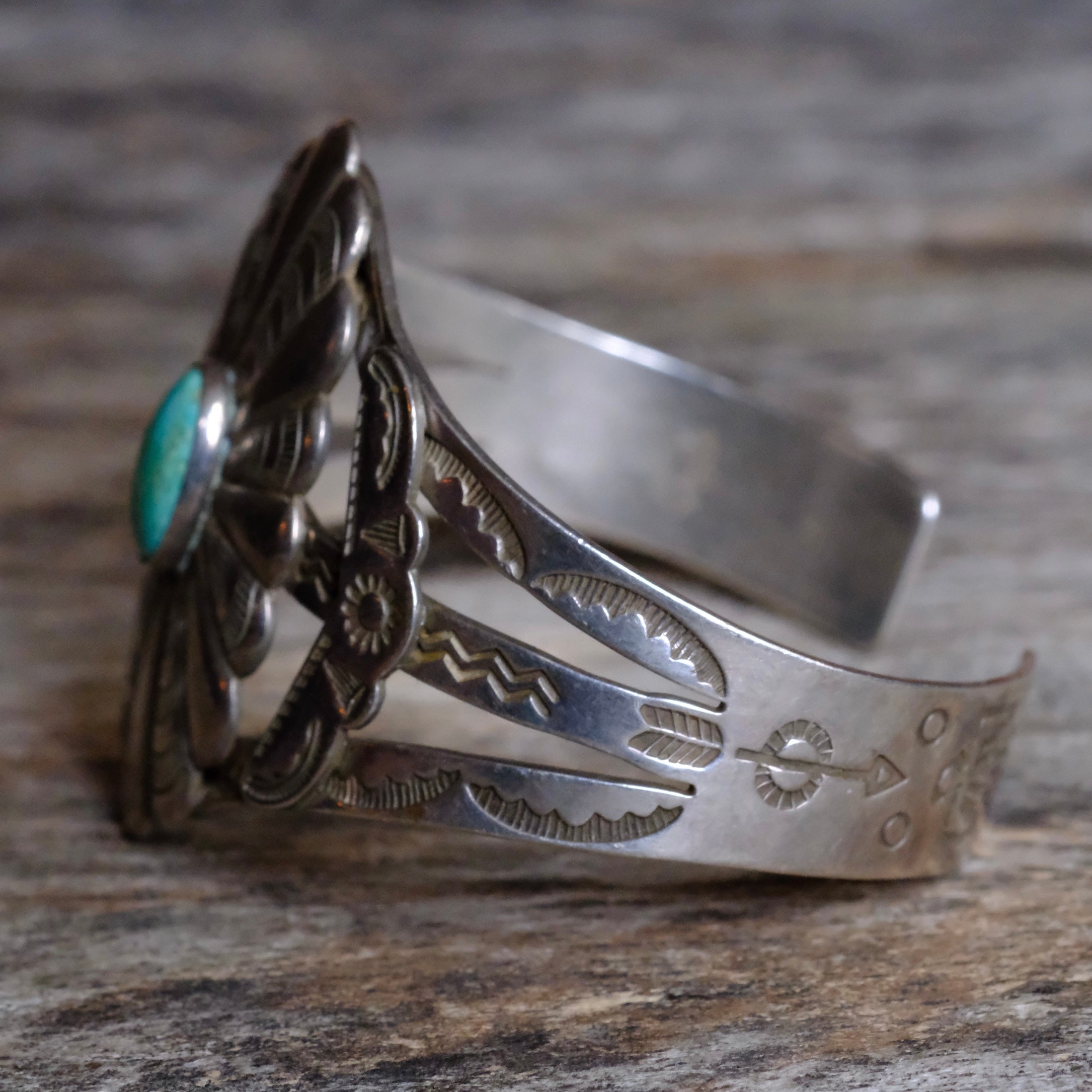 Vintage Sterling Silver Turquoise Trading Post Cuff