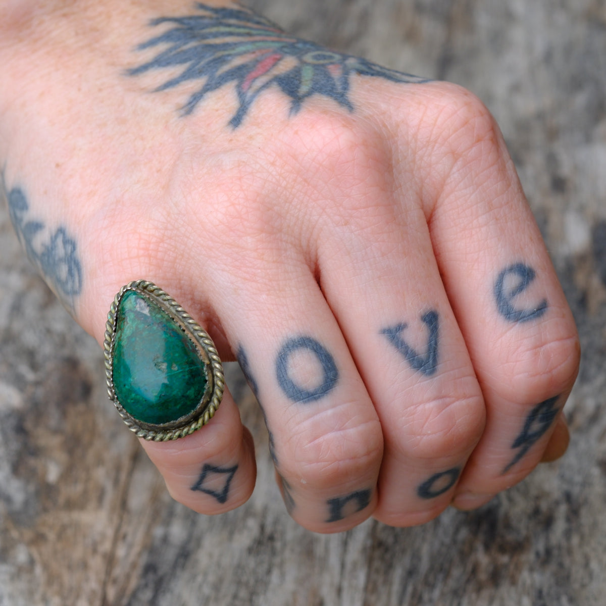 Vintage Sterling Turquoise Roper Ring 4.5