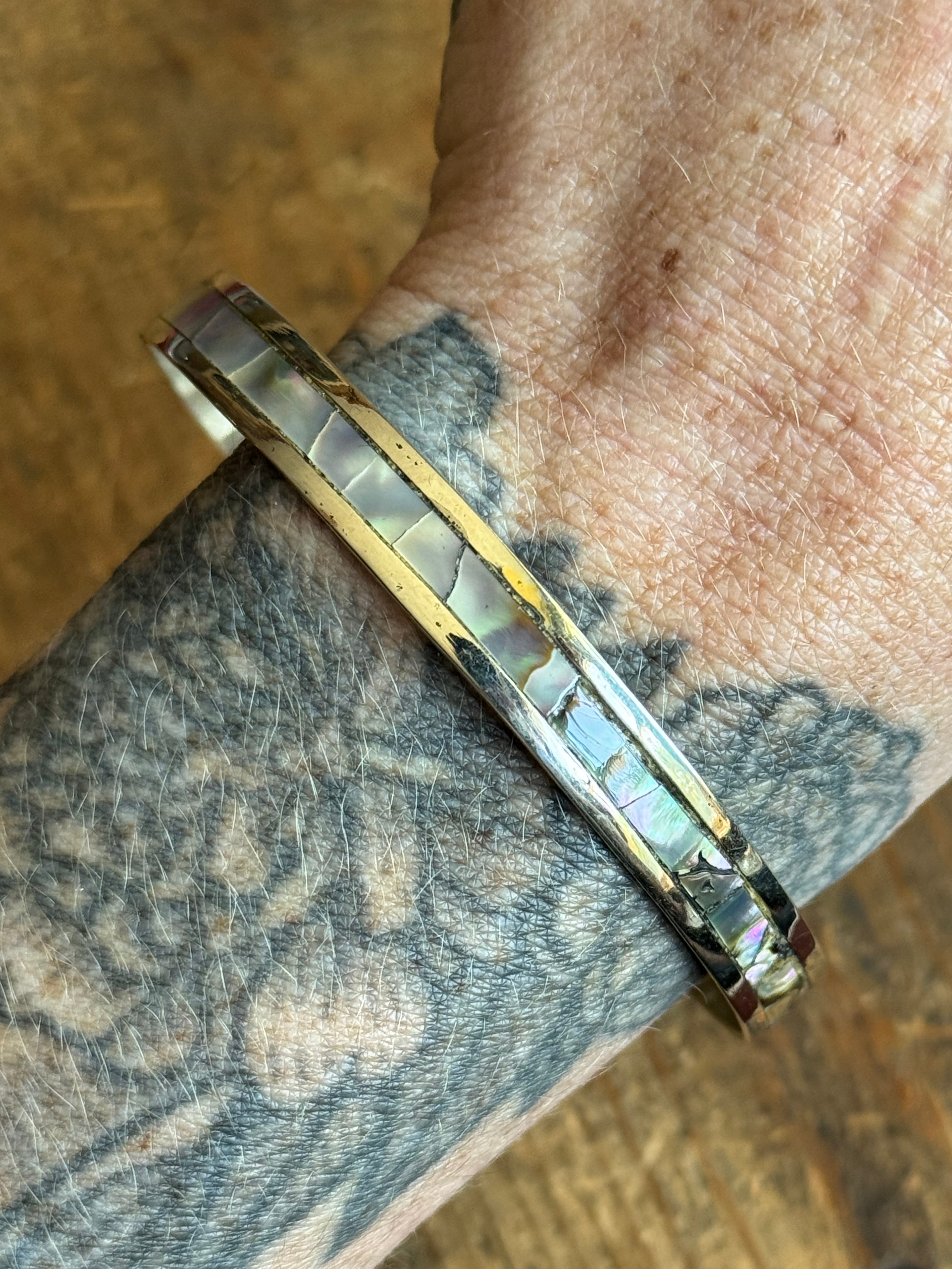 Vintage Sterling Silver Abalone Inlay Bangle