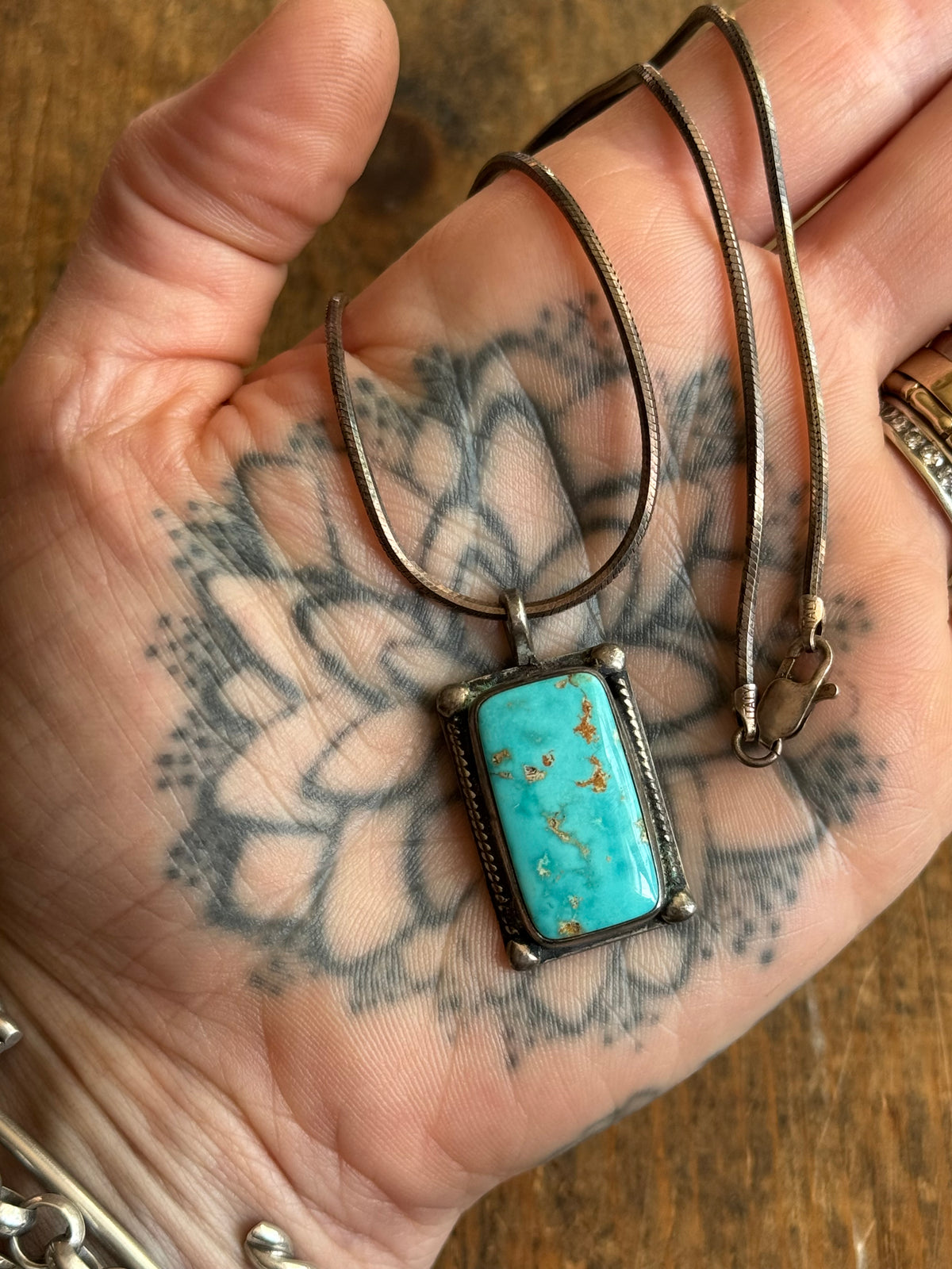 Vintage Sterling Silver Roped Royston Turquoise Necklace