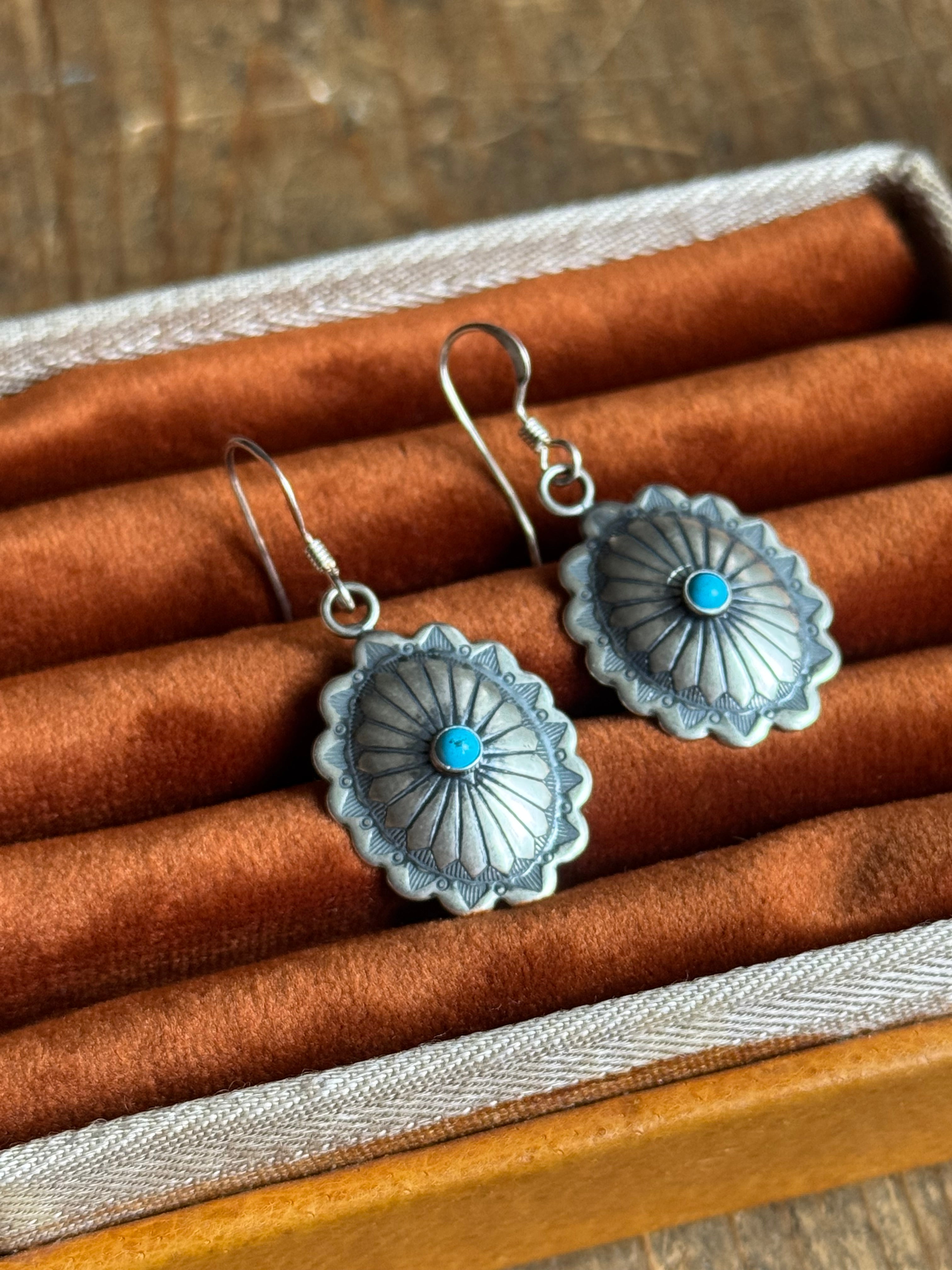 Vintage Sterling Silver Turquoise Concho Earrings