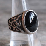 Vintage Sterling Onyx Thunderbird Ring 10