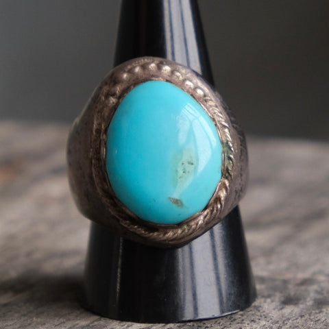 Vintage Sterling Chunky Turquoise Ring 10.25