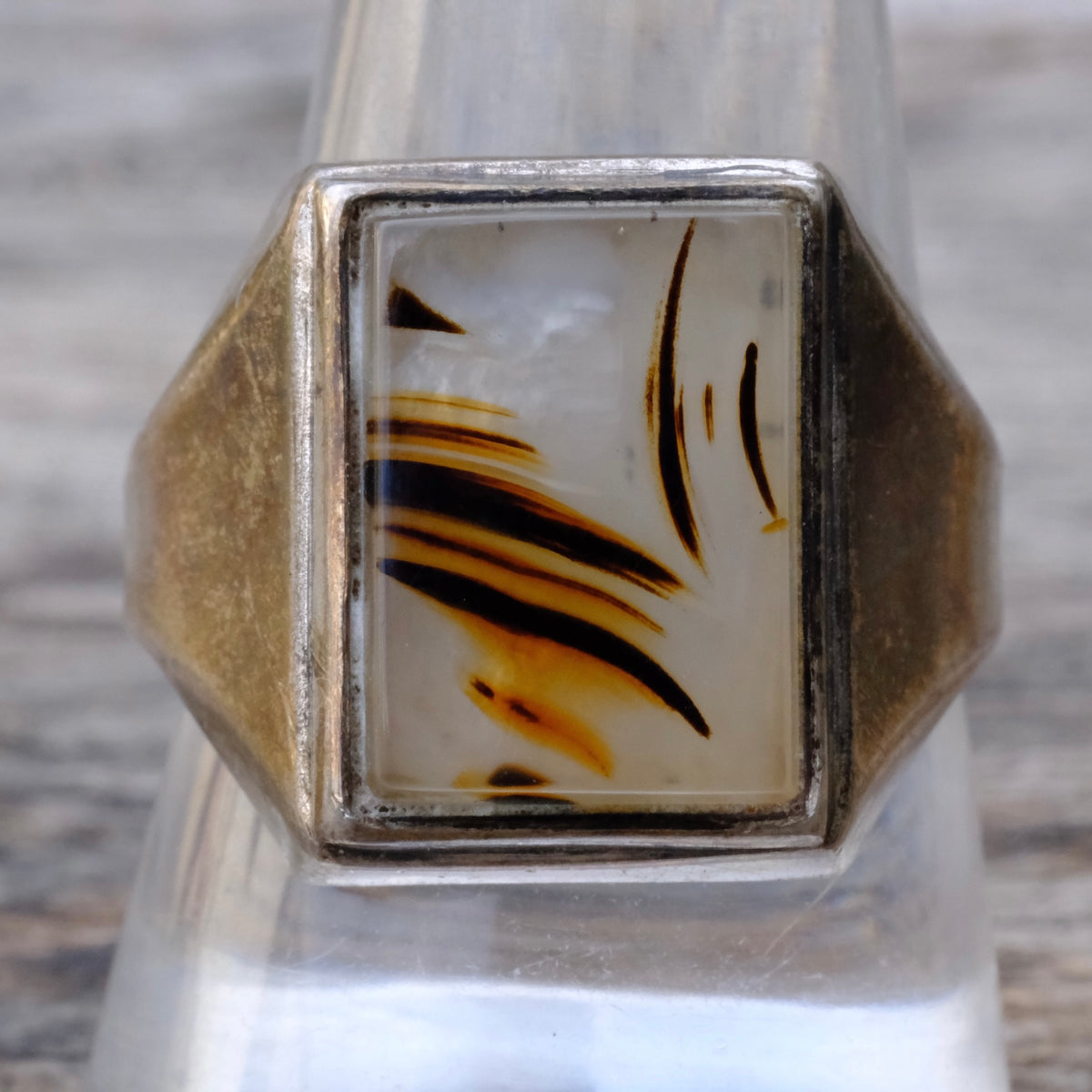 Vintage Sterling Agate Signet Ring 11