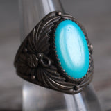 Vintage Sterling Turquoise Feather Ring 9.5