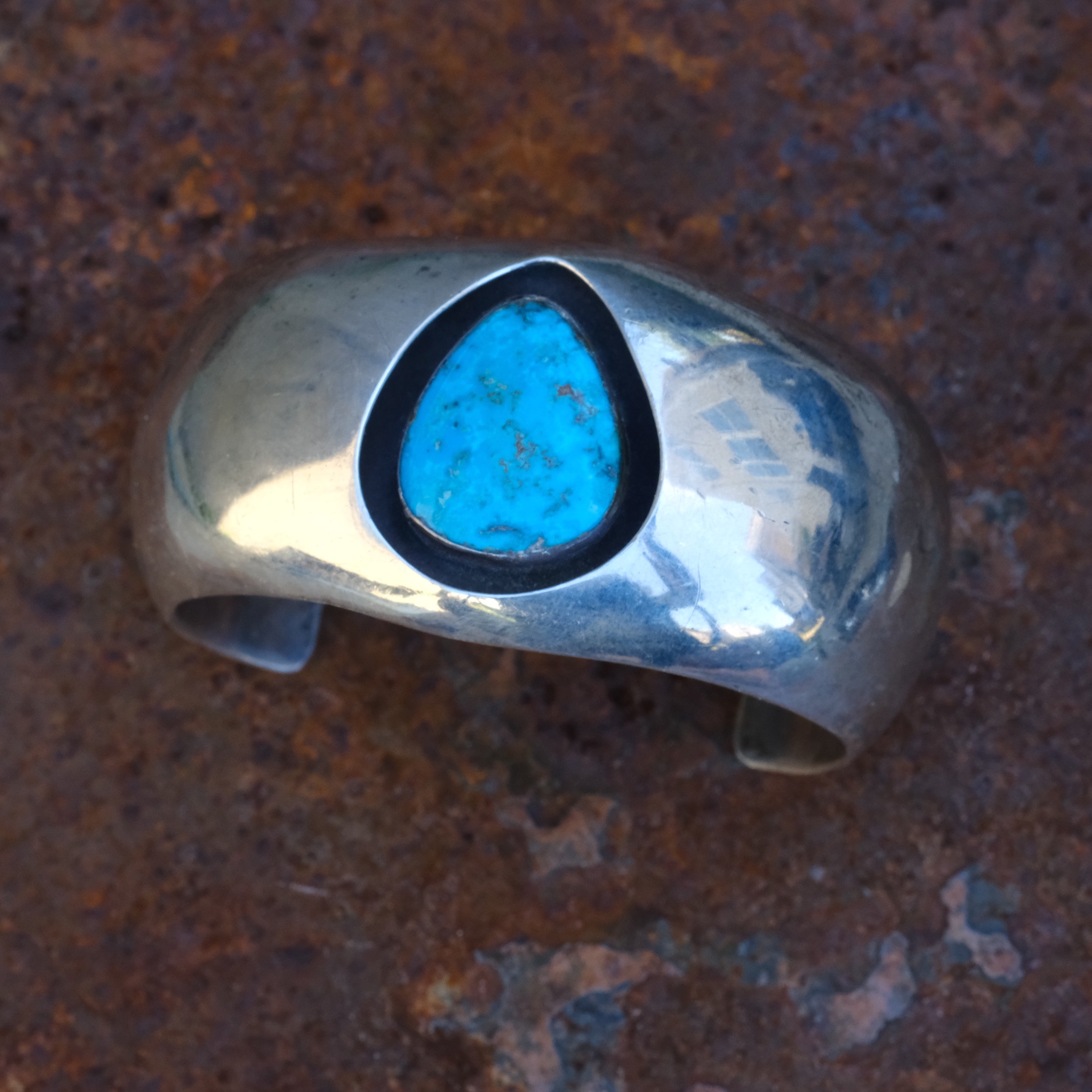 Vintage Sterling Turquoise Shadowbox Cuff Bracelet