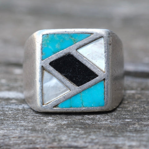 Vintage Sterling Zuni Inlay Ring 8.5