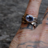 Vintage Sterling Blue Glass Feather Ring 7.25