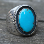 Vintage Sterling Turquoise Ribbed Band Ring 9.5