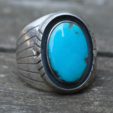 Vintage Sterling Turquoise Ribbed Band Ring 9.5