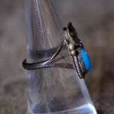 Vintage Sterling Turquoise Feather Ring 7