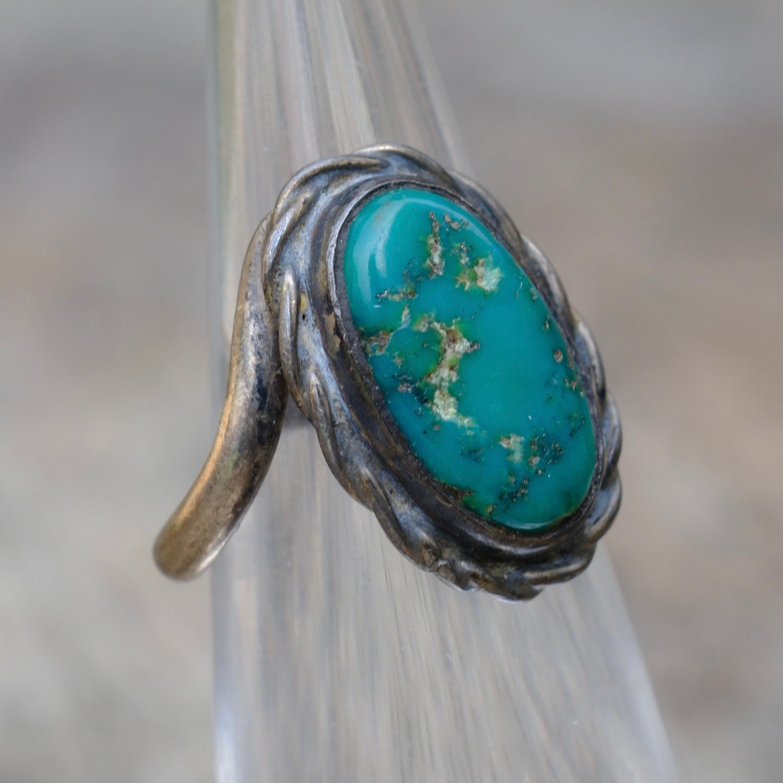 Vintage Sterling Turquoise Roper Ring 3.5