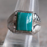 Vintage Sterling Green Stone Signet Ring 11